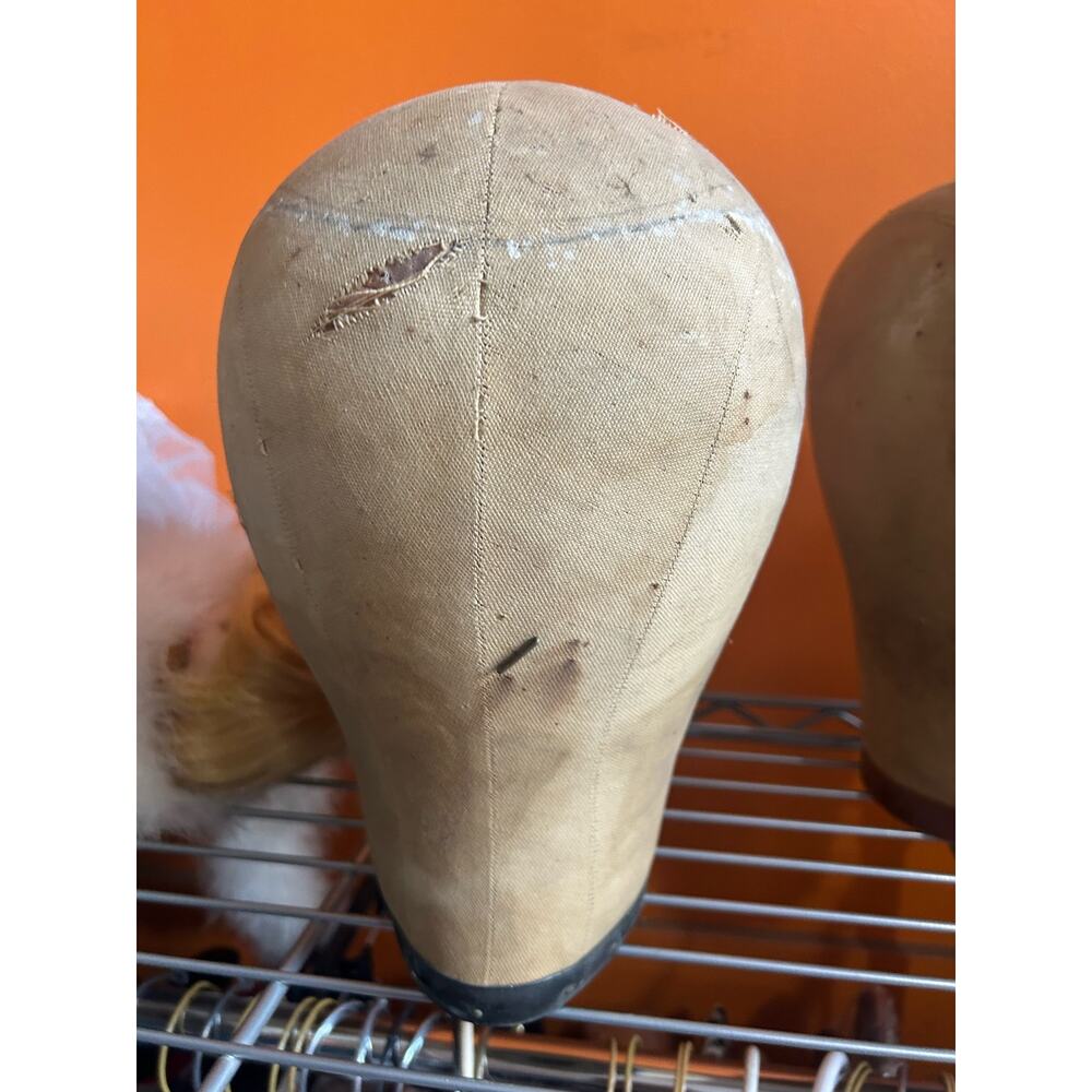 ANTIQUE CANVAS MILLINERS HAT BLOCK MANNEQUIN HEAD SHOP WIG DISPLAY STAND 03